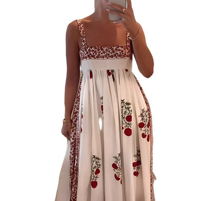 Square Neck Paneled Floral Print Maxi Dress