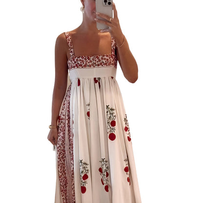 Square Neck Paneled Floral Print Maxi Dress