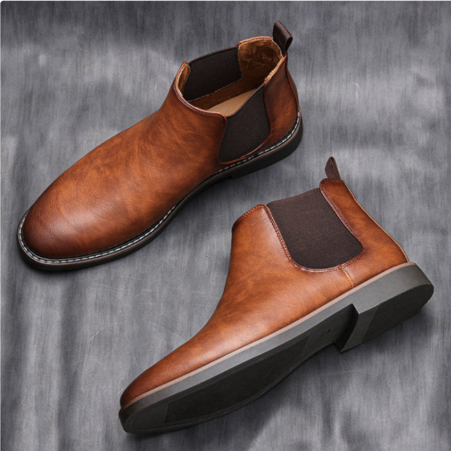 MenFit - Heren Instap Leren Chelsea Boots met Elastische Inzetten, Casual Enkel Schoenen