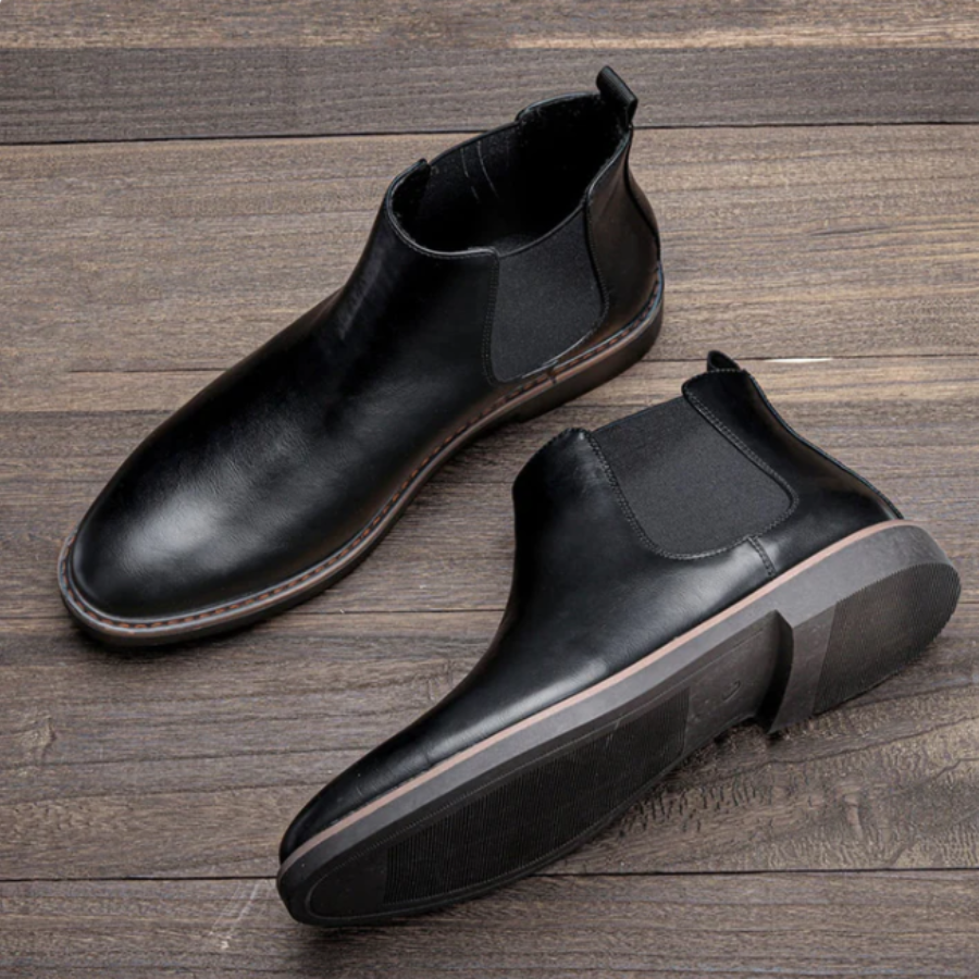 MenFit - Heren Instap Leren Chelsea Boots met Elastische Inzetten, Casual Enkel Schoenen