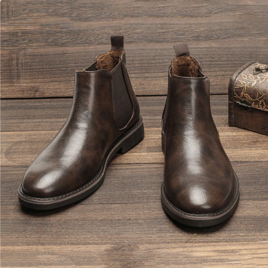 MenFit - Heren Instap Leren Chelsea Boots met Elastische Inzetten, Casual Enkel Schoenen