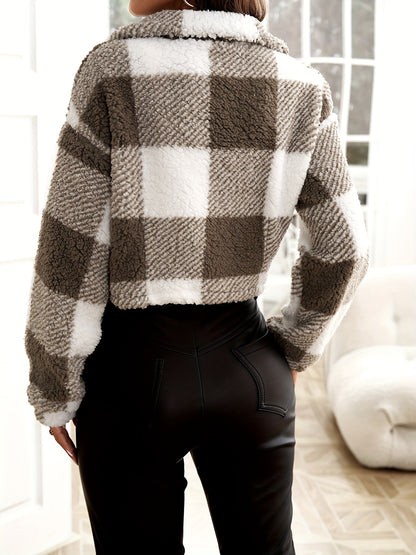 Jessica | Plaid Pattern Teddy Jacket