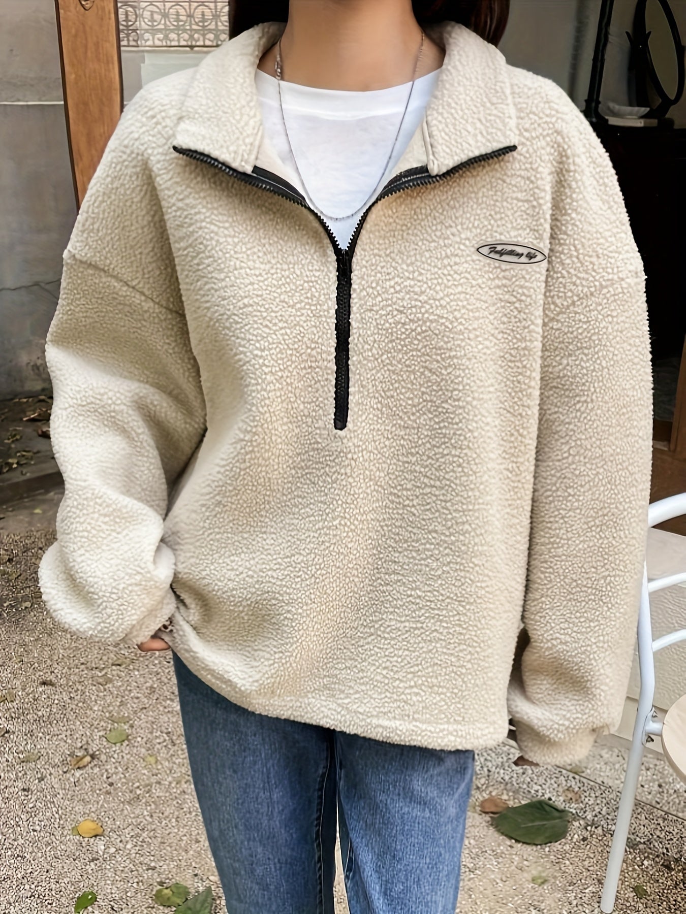 Nora | Schlichtes Plüsch-Pullover-Sweatshirt mit Reißverschluss