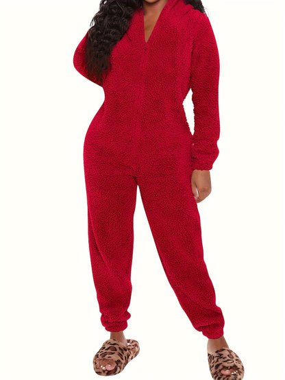 Luna | Warme Fleece Hoodie Jumpsuit met Lange Mouwen en Rits