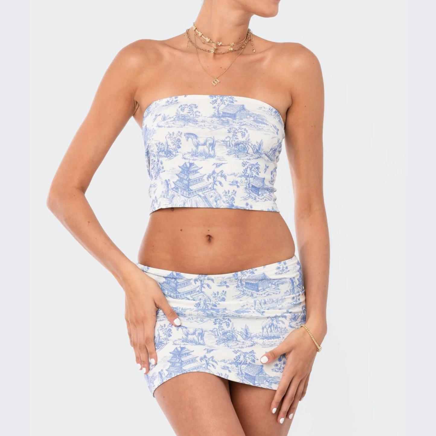 Monica Set | Strapless Retro Top + High Waist Rok