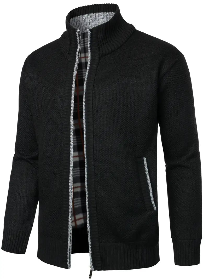 Oliver | Casual Full-Zip Cardigan met Patchwork en Thermische Regular Fit