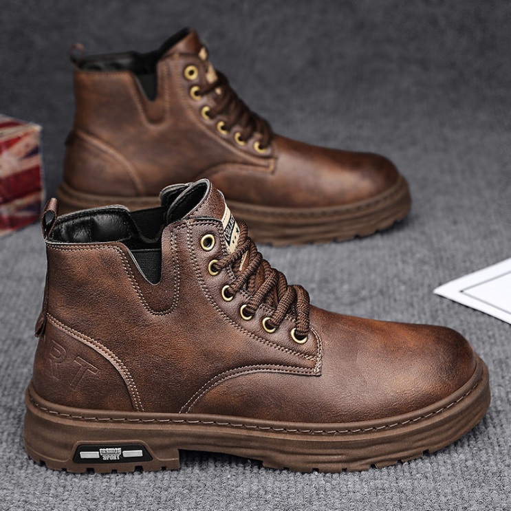 BootMan - Heren Combat Boots van Imitatieleer met Dikke Veters, Gewatteerde Kraag, en Robuuste Zool