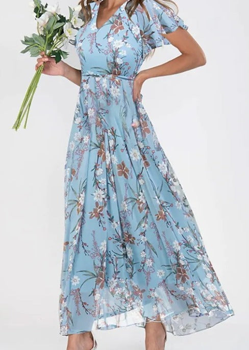 Elena | Elegante Bloemenjurk met V-Hals en Flowy Swing