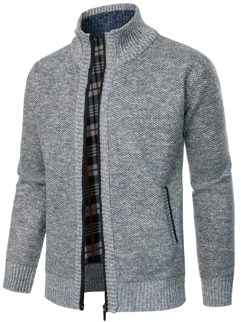 Oliver | Casual Full-Zip Cardigan met Patchwork en Thermische Regular Fit