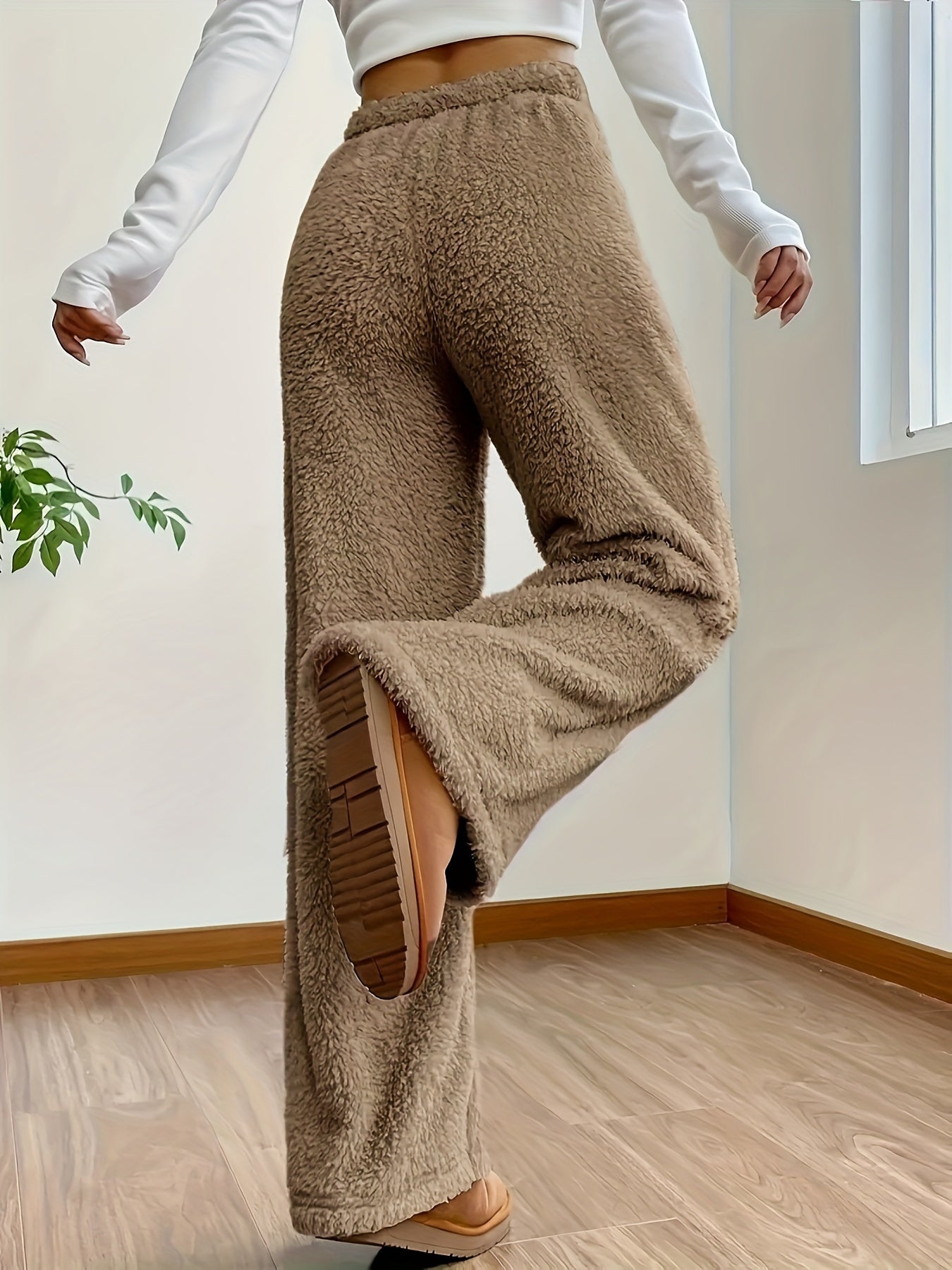 Amelia | Solid High Waist Fuzzy Pants