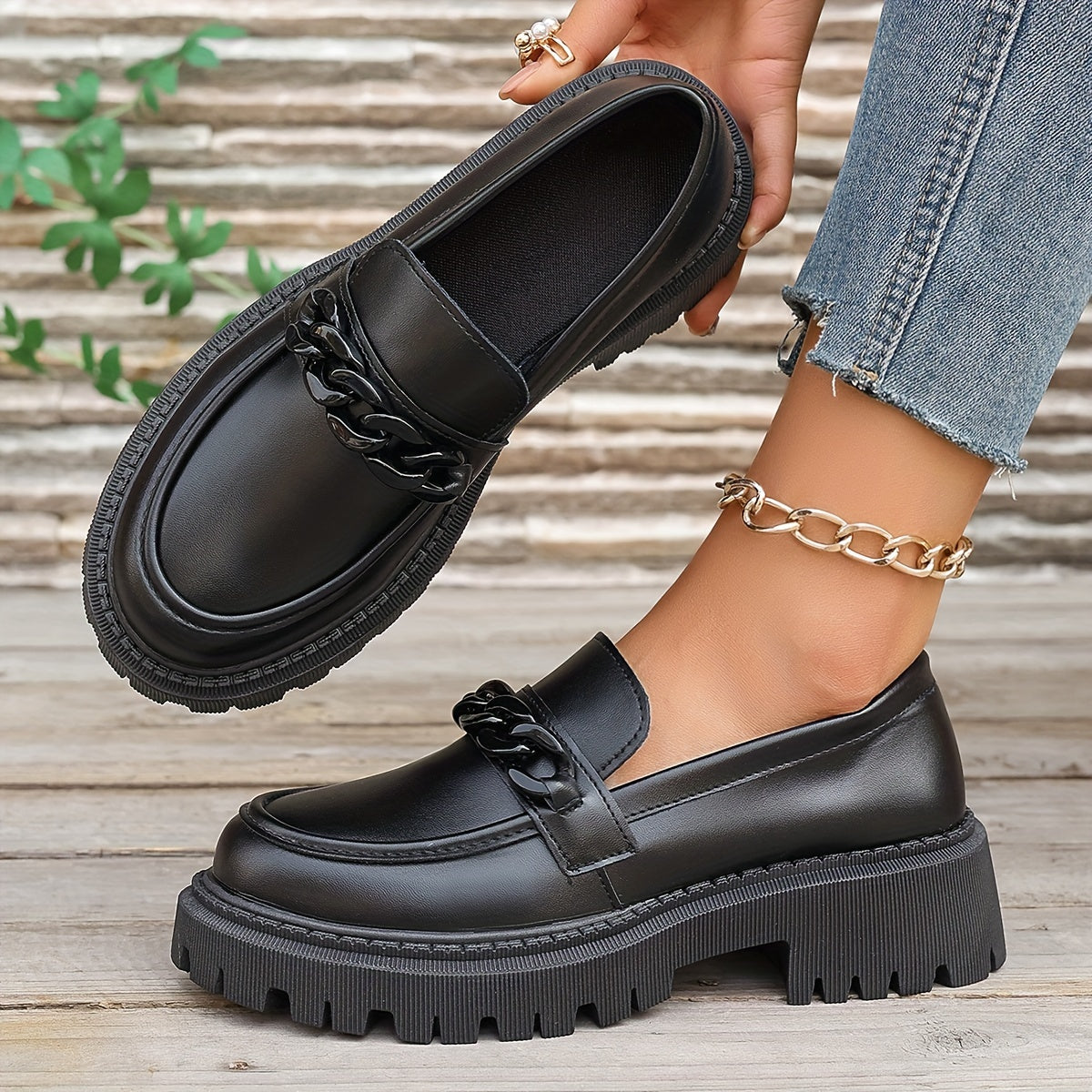 Sophie | Einfarbige Plateau-Loafer für Damen